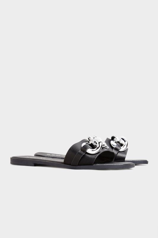 Tall  Yours Black Chain Trim Mules in Regular Fit