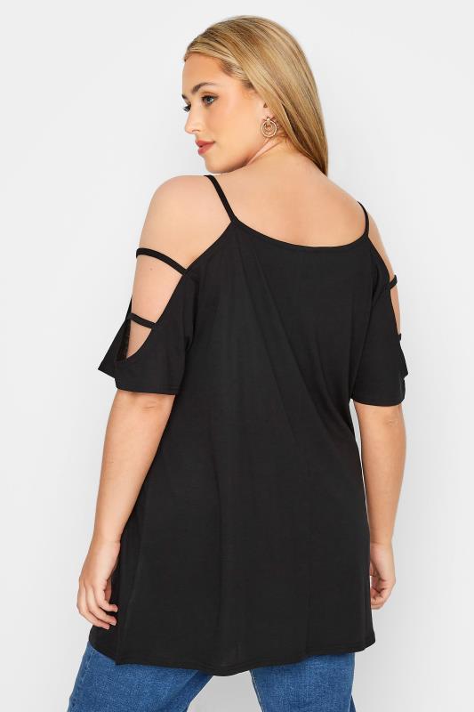 Plus Size Black Strappy Cold Shoulder Top | Yours Clothing 3