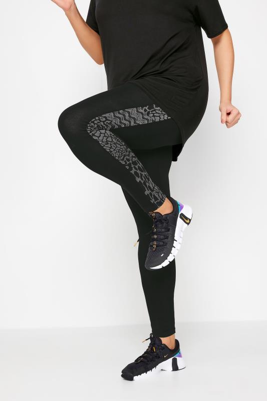  Tallas Grandes YOURS ACTIVE Curve Black Abstract Print Side Panel Leggings