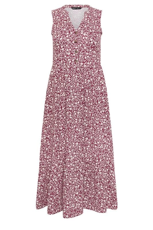 M&Co Petite Berry Red Floral Cotton Tiered Midi Dress | M&Co  5