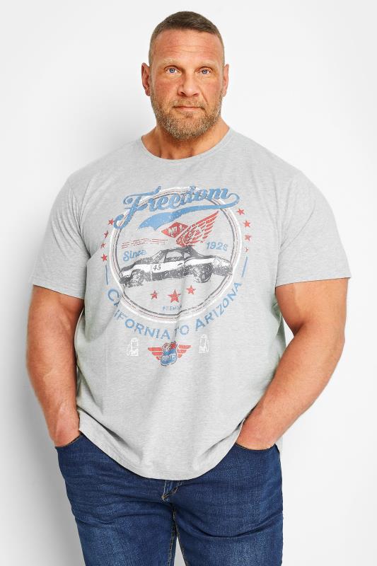 BadRhino Big & Tall Plus Size Grey 'Freedom' Slogan Car Print T-Shirt | BadRhino  1
