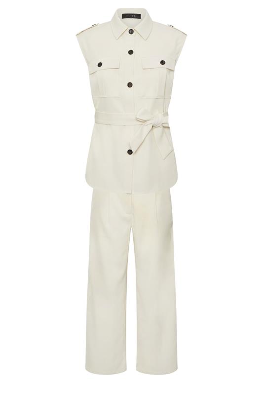 PixieGirl Petite Women's Set Ivory White Belted Utility Shirt & Wide Leg Trousers | PixieGirl 7
