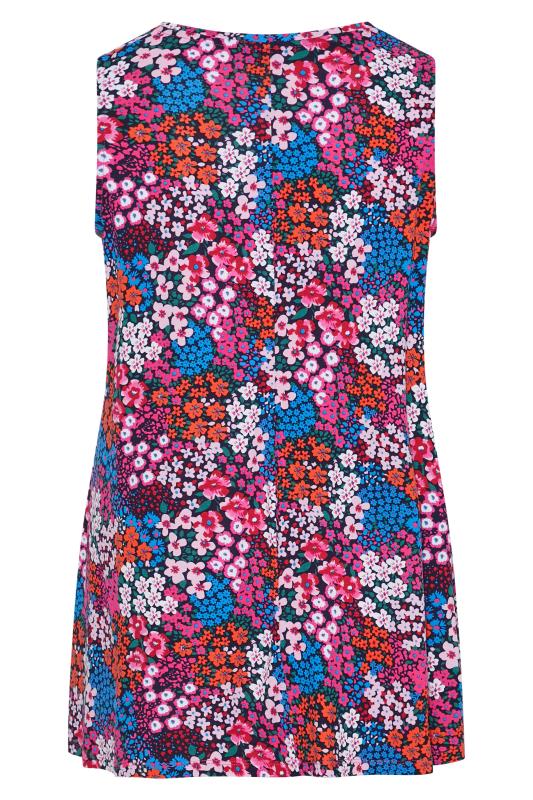 Plus Size Pink Clash Floral Swing Vest Top | Yours Clothing 6