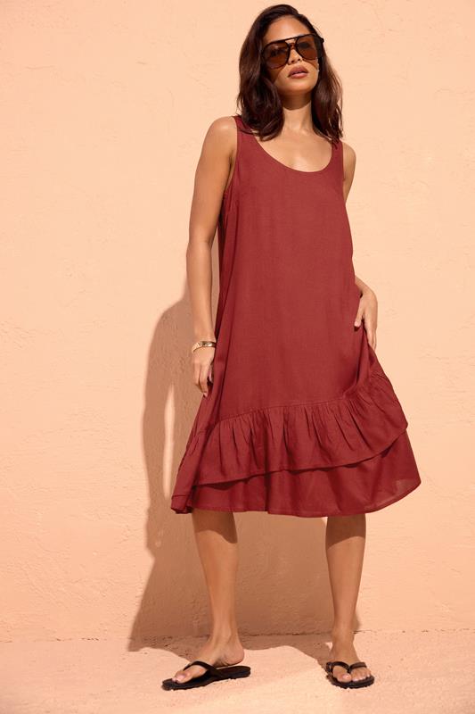  PixieGirl Petite – Midikleid in Dunkelrot mit asymmetrischen Rüschen