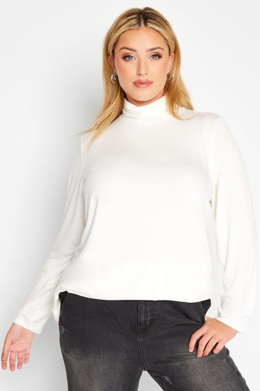 LIMITED COLLECTION Plus Size White Turtle Neck Top | Yours Clothing 1