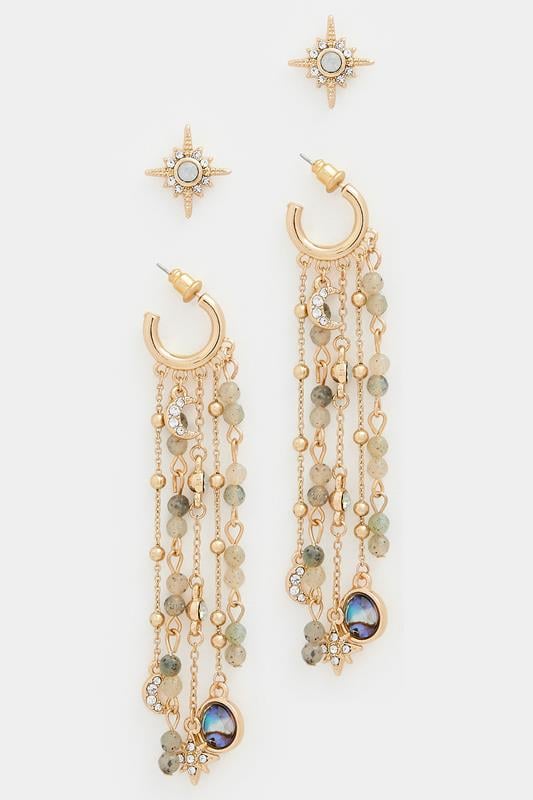  2 PACK Gold Celestial Tassel Earrings