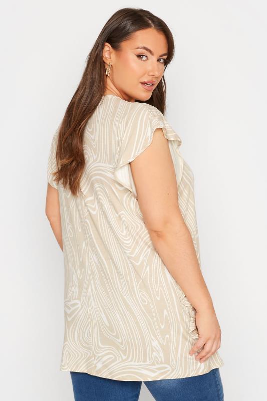 Plus Size Cream Marble Frill Sleeve Top | Yours Clothing 3