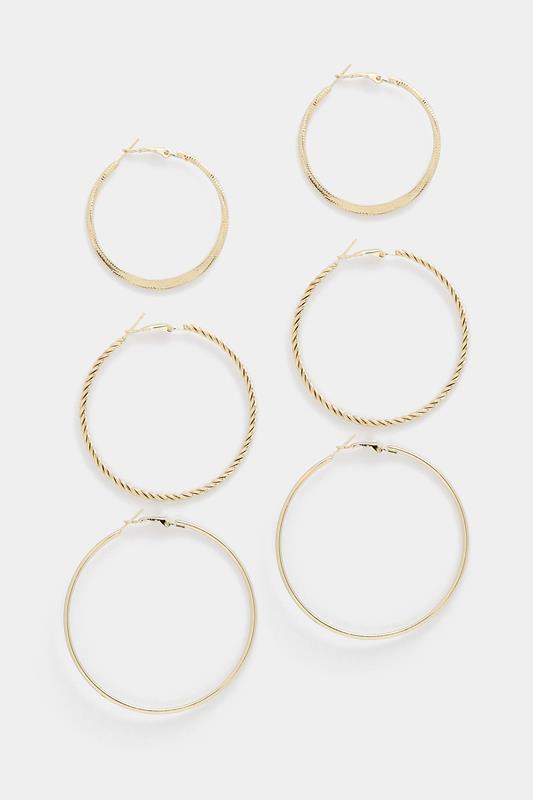 3 PACK Gold Tone Large Hoop Earrings