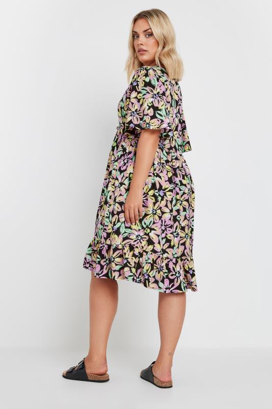 YOURS Plus Size Black & Pink Floral Print Smock Dress | Yours Clothing 4