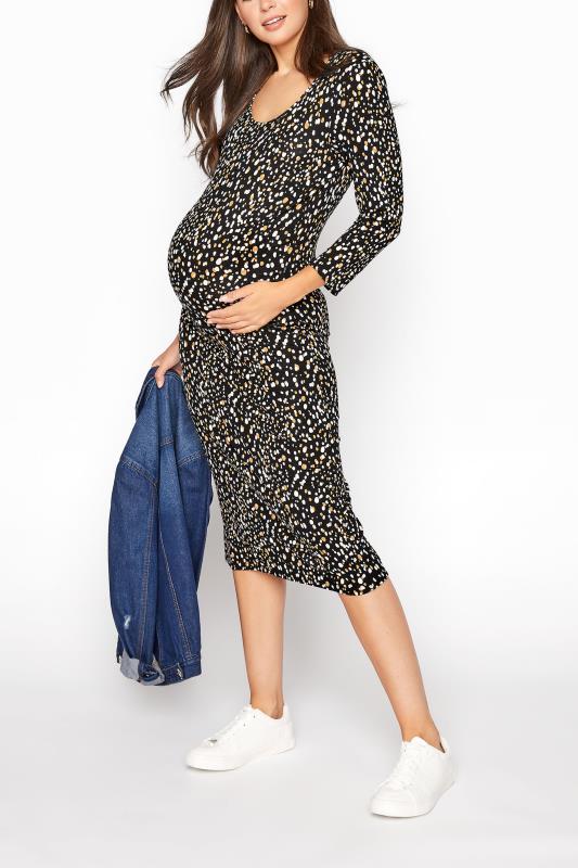 LTS Tall Maternity Black Spot Bodycon Midi Dress_B.jpg