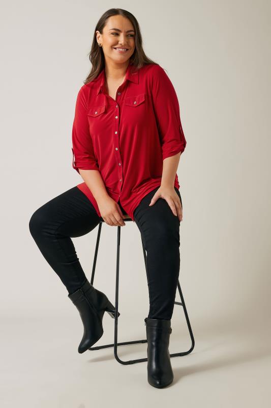 EVANS Plus Size Red Tab Sleeve Blouse | Evans 2