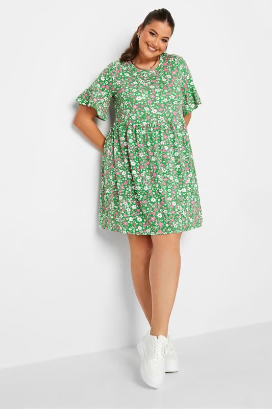 YOURS Curve Plus Size Green Floral Tunic Dress | Yours Clothing  2