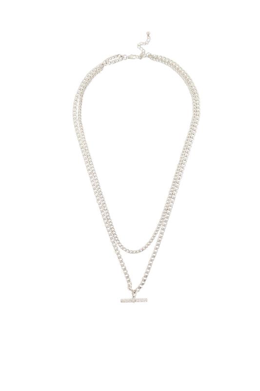 Silver Layered Diamante Bar Necklace 4