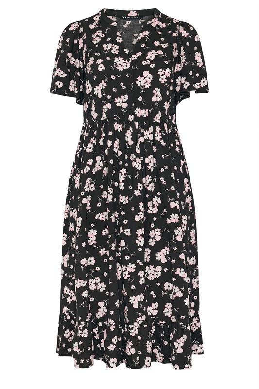 YOURS Plus Size Black Ditsy Half Placket Midi Dress | Yours Clothing 5