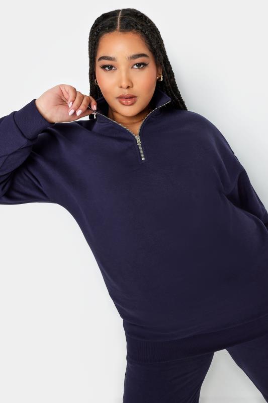 YOURS Plus Size Navy Blue Quarter Zip Sweatshirt | Yours Clothing 2