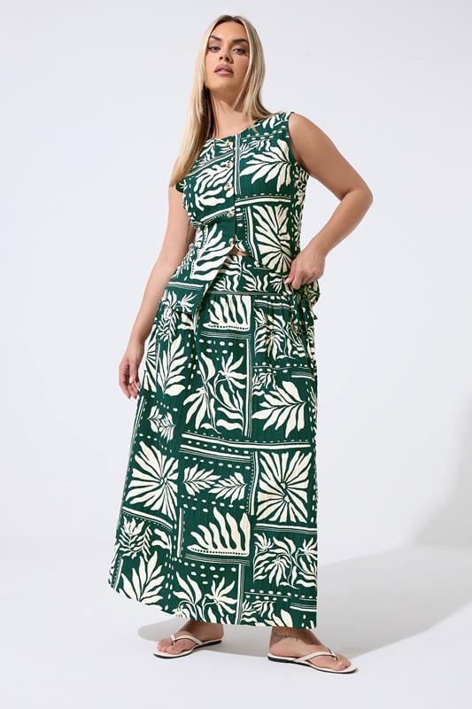  LIMITED COLLECTION Curve Black Abstract Palm Print Skirt