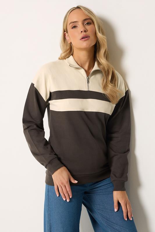 LTS Tall Women's Brown Colour Block Half Zip Sweatshirt | Long Tall sally 1
