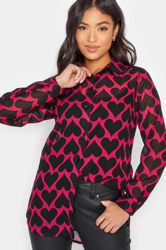 Petite Dark Pink Heart Print Oversized Shirt | PixieGirl 5