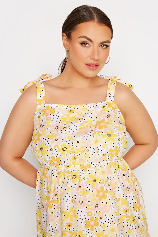 LIMITED COLLECTION Plus Size Yellow Retro Floral Tiered Strappy Sundress | Yours Clothing 4