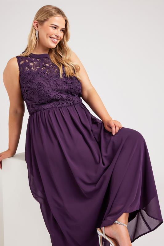 YOURS LONDON Plus Size Purple Lace Bodice Maxi Dress | Yours Clothing  1