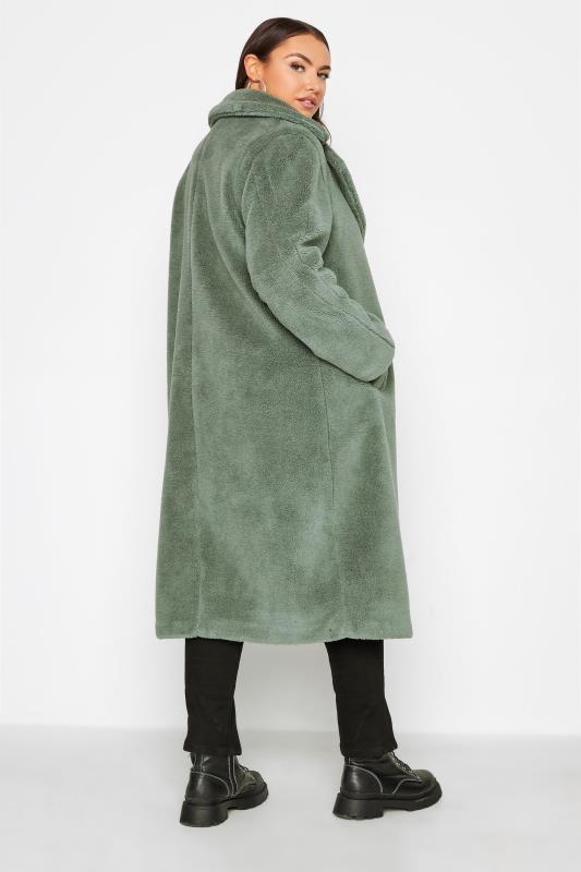 Plus Size Sage Green Teddy Maxi Coat | Yours Clothing 2