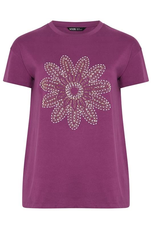 YOURS Plus Size Purple Beaded Daisy T-Shirt | Yours Clothing 5