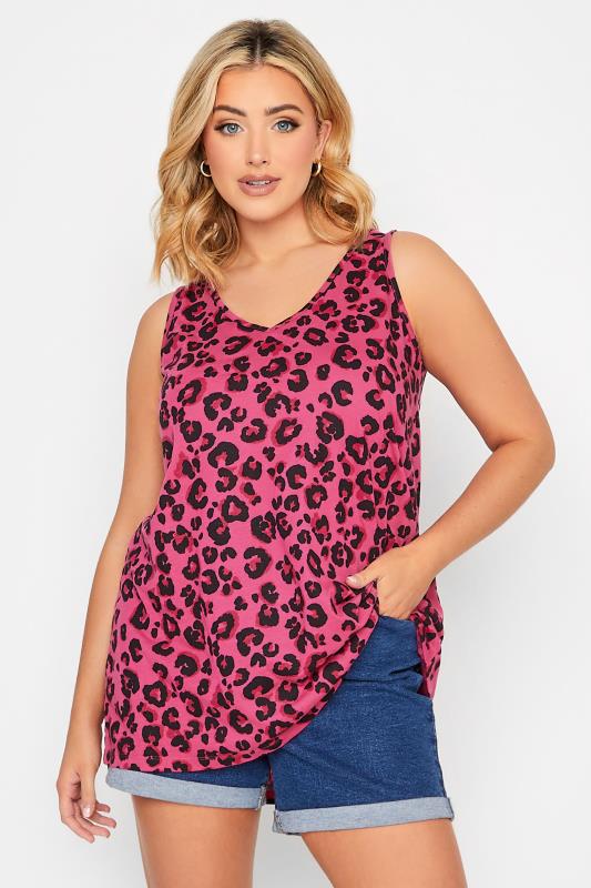 Plus Size  YOURS Curve Pink Leopard Print Bar Back Vest Top