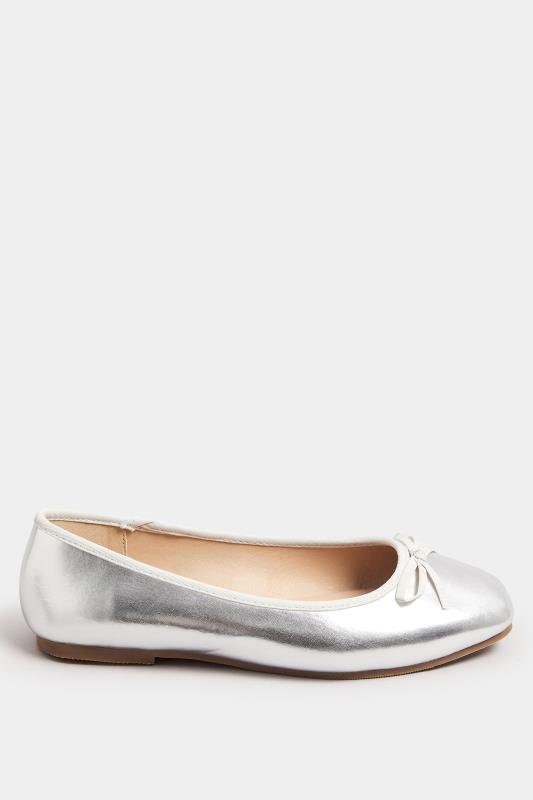Silver Chisel Toe Ballerina Pumps In Extra Wide EEE Fit | Yours Clothing  3