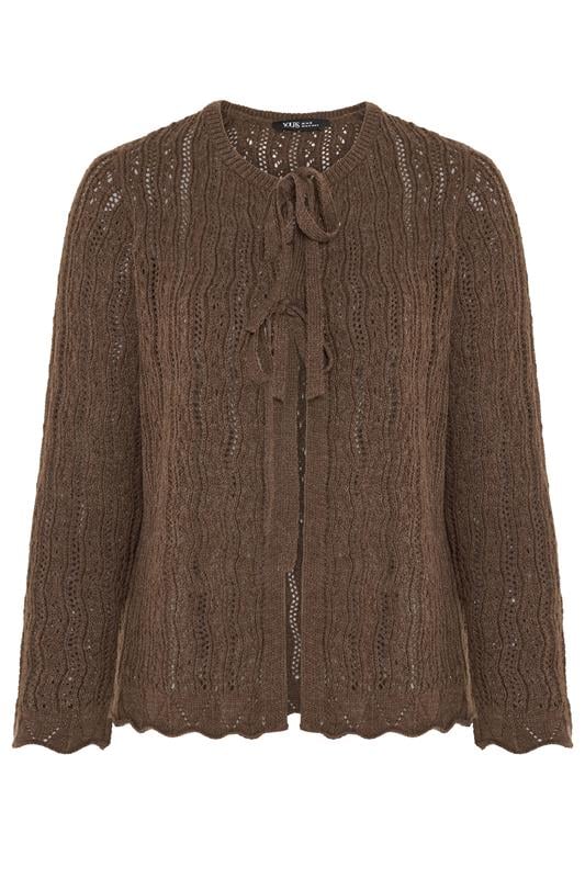 YOURS Curve Chocolate Brown Crochet Cardigan | Yours Clothing 5