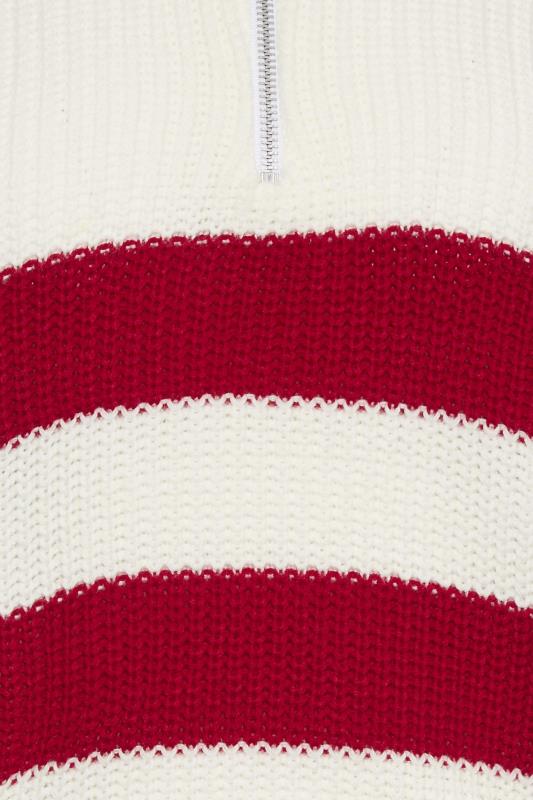 YOURS PETITE Plus Size White & Red Stripe Zip Collar Jumper | Yours Clothing 5