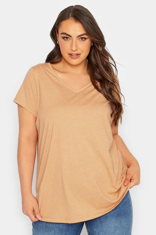 Plus Size  YOURS Curve Orange Marl Basic V-Neck T-Shirt - Petite