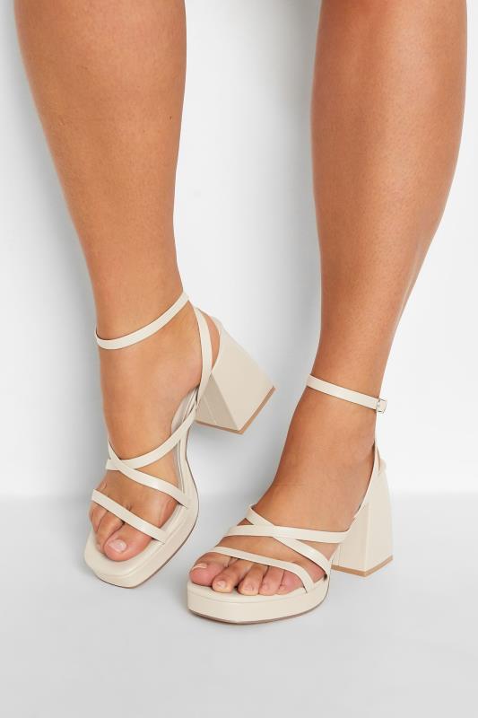 LIMITED COLLECTION Cream Strappy Platform Block Heel Sandals | Yours Clothing  1