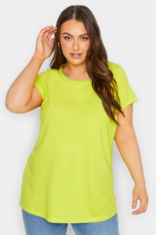 YOURS Curve Plus Size 3 PACK Lime Green & Orange Essential T-Shirts | Yours Clothing  2