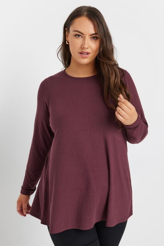 YOURS Plus Size Purple Ribbed Swing T-Shirt | Yours Clothing 2