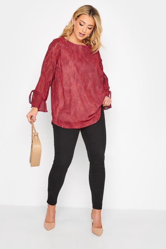 YOURS Curve Red Abstract Bell Sleeve Blouse | Yours Clothing  2
