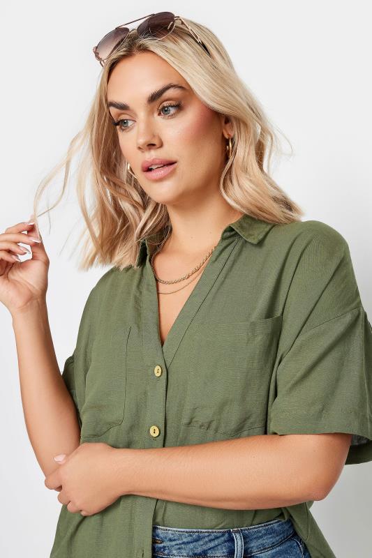 YOURS Plus Size Khaki Green Linen Shirt | Yours Clothing 6