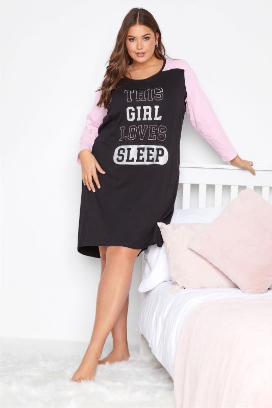 Plus Size Black 'This Girl Loves Sleep' Nightdress | Yours Clothing 1