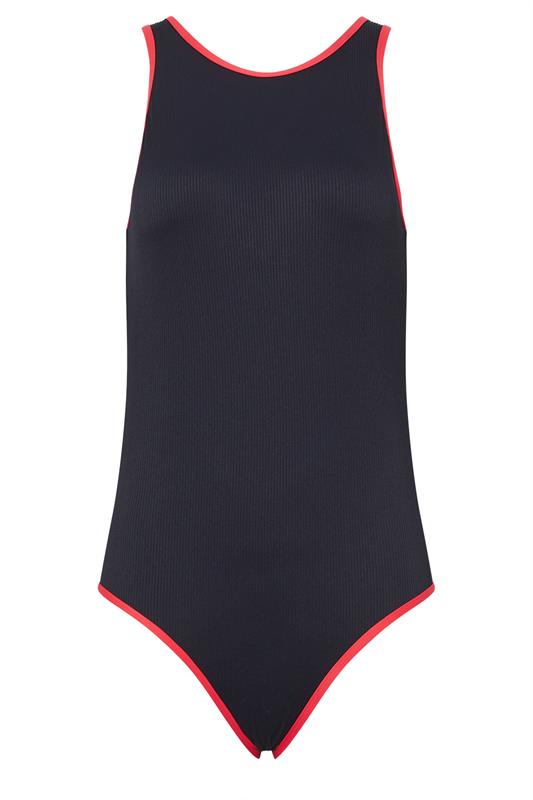 LTS Tall Women's Navy Blue & Red Ribbed Sporty Swimsuit | Long Tall Sally 5
