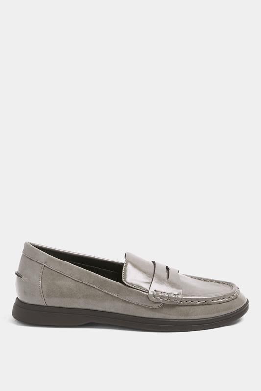Grey Faux Leather Flatform Loafers In Wide E Fit | Yours Clothing 2