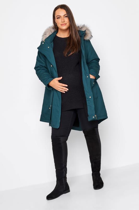 BUMP IT UP Maternity Curve Blue Parka Coat | Yours Clothing 3