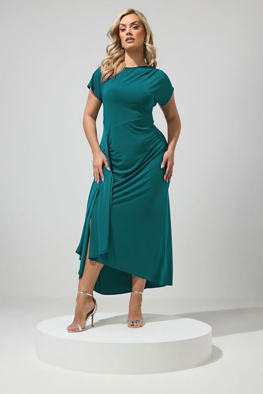 YOURS LONDON Plus Size Blue Gather Detail Dress | Yours Clothing 1