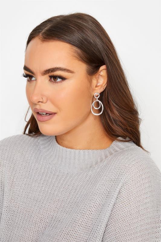 Plus Size Silver Tone Double Layered Drop Earrings | Yours Clothing 1