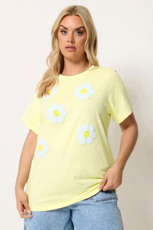  YOURS Curve Yellow Daisy Applique T-Shirt