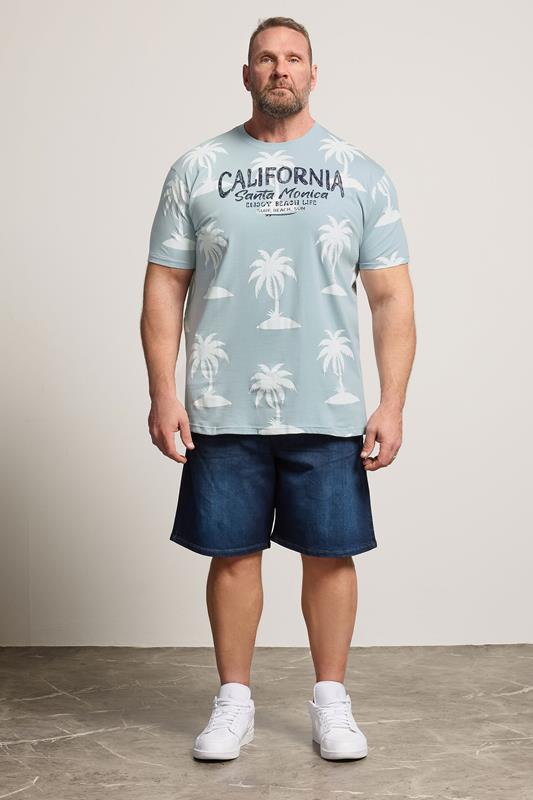 KAM Big & Tall Light Blue Palm Print T-Shirt | BadRhino 1