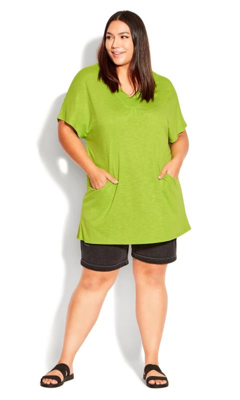 Plus Size  Evans Lime Green Pocket Pleat Tunic