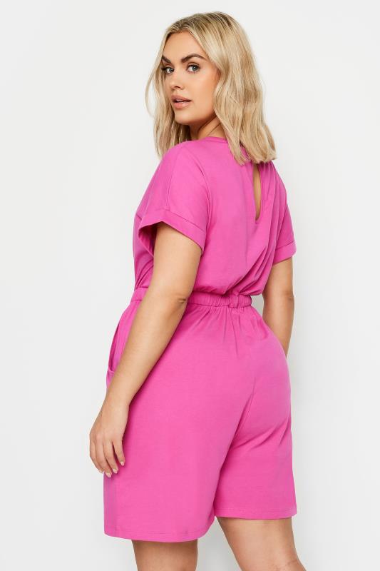 YOURS Plus Size Hot Pink Drawstring Playsuit | Yours Clothing 3