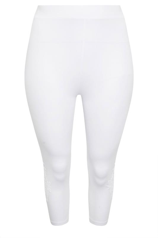 Plus Size White Lace Cropped Leggings | Yours Clothing 5