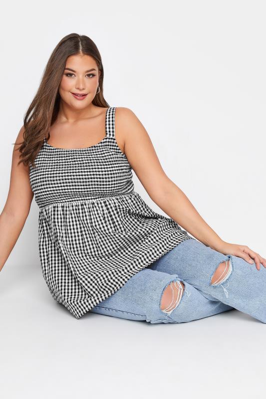 Plus Size Black Gingham Shirred Vest Top | Yours Clothing  5