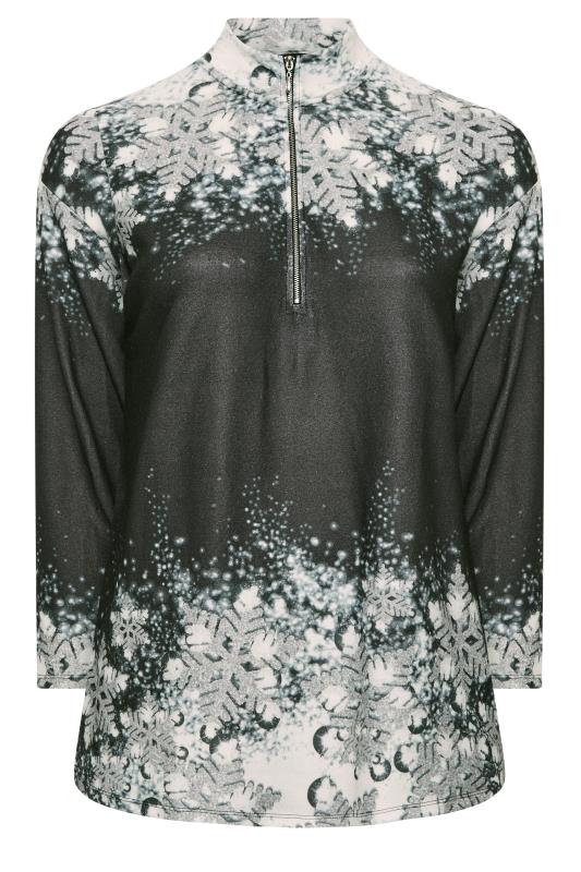 Plus Size Black Snowflake Soft Touch Zip Front Top | Yours Clothing 7