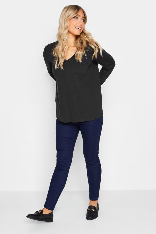 M&Co Black V-Neck Long Sleeve Cotton Blend T-Shirt | M&Co 2